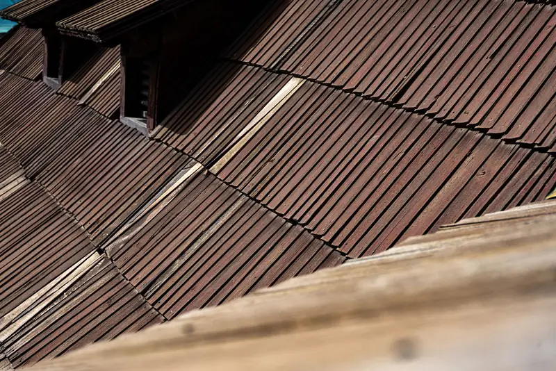 A roof stripped back to new battens and breathable membrane